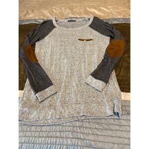 Pink Clover gray with  brown elbow patch sweater Size XS
